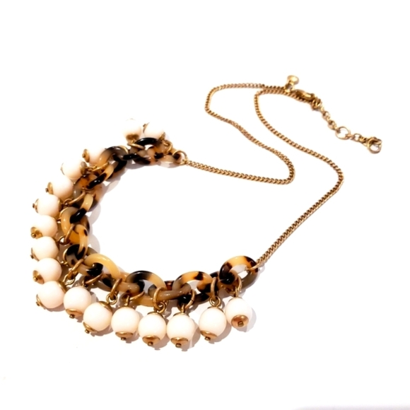 J. Crew Statement Necklace Faux Tortoise Shell brown tan white - Picture 1 of 8